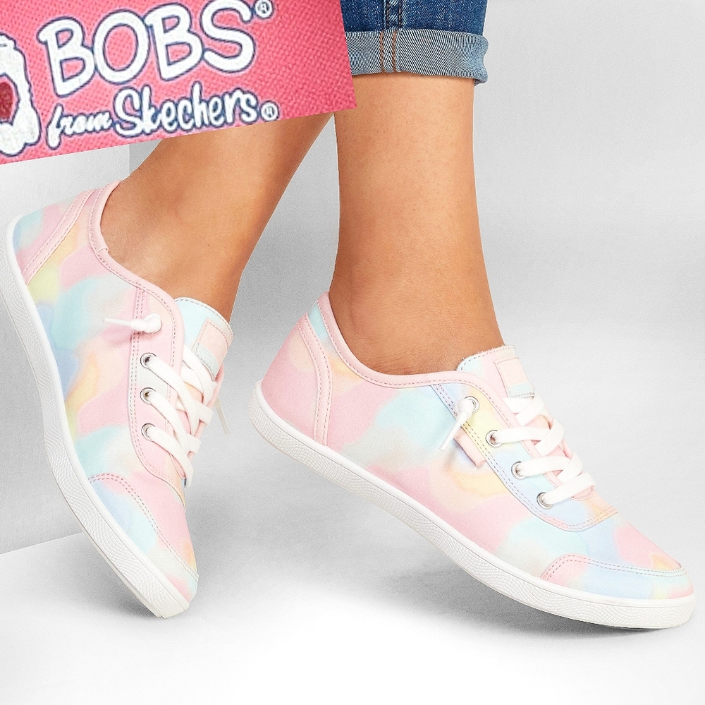 Skechers💋Bobs B Cute💐Pink Multicolor Tie-Dye Pastel Canvas Sneaker